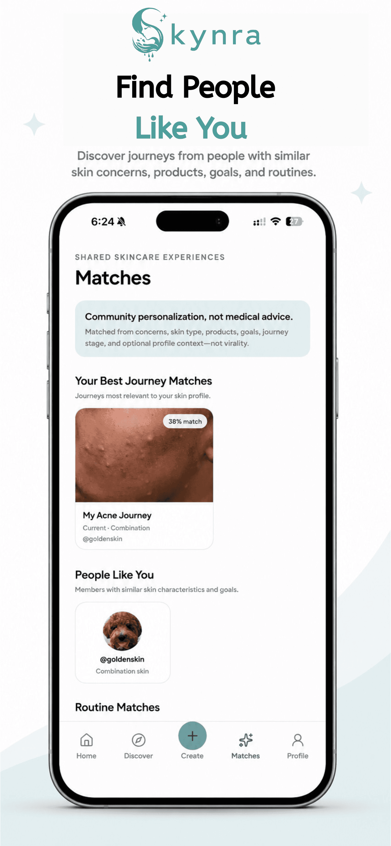 Skynra beta preview showing a community profile